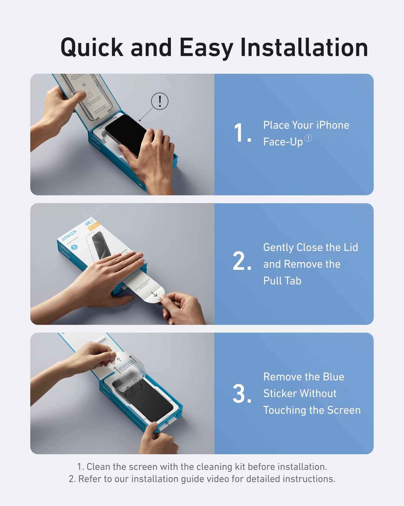 Anker easy fit screen protector kit (shieldX glass,hd 2-pack)