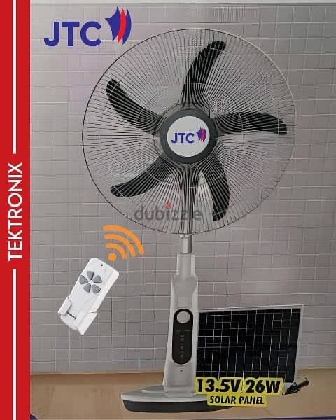 JTC Rechargeable Stand Fan 3-speed with Remote control & Solar panel JF-S5998