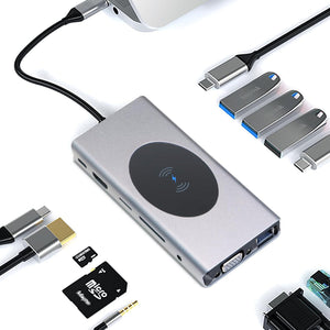 HUB TYPE-C TO HDTV 13 IN 1 (TYPE-C +HDTV +2 USB 3.0+ 3 USB 2.0+ VGA+ SD+ TF+ AUDIO + LAN+ WPC