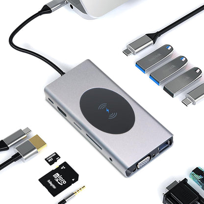 HUB TYPE-C TO HDTV 13 IN 1 (TYPE-C +HDTV +2 USB 3.0+ 3 USB 2.0+ VGA+ SD+ TF+ AUDIO + LAN+ WPC