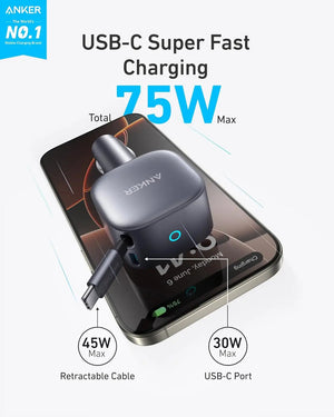 Anker 2 in 1 nano car charger 75w (usb-c port,built in retractable usb-c cable)