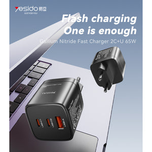 YESIDO GAN CHARGER SIMULTANEOUSLY CHARGES LAPTOPS, PHONES, AND TABLETS YC65