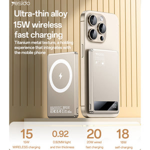 YESIDO POWER BANK ULTRA SLIM WIRELESS CHARGER 15W WIRELESS OUTPUT 5000 MAH YP66