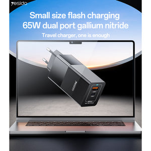 YESIDO GAN CHARGER PD65W & QC18W QUICK CHARGE WITH PD/QC/PPS PROTOCOL 65W MAX OUTPUT YC73