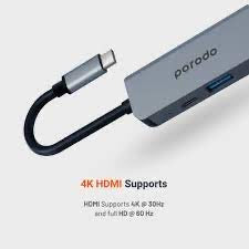 Porodo 4 in 1 hdmi 4k usb-c hub 5gbps data transfer