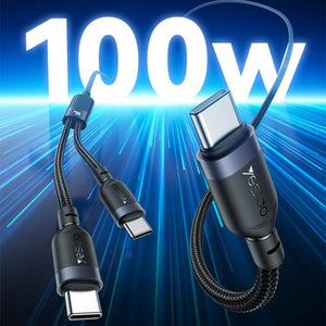 YESIDO 2 IN 1 CABLE USB-C TO DUAL TYPE-C 5A MAX (100W MAX OUTPUT) CA92