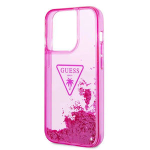 Guess liquid glitter beach case with triangle logo for iphone (14-15 series)