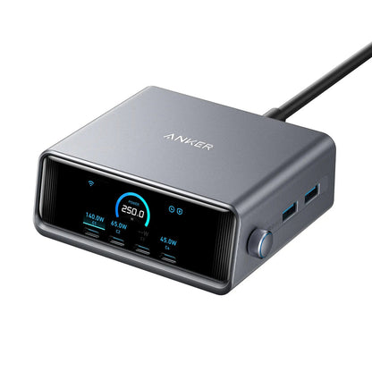 Anker Prime Charger( 250w, 6 ports ,gan prime /4 usb-c ,2 usb-a) Smart power control A2345241ASH
