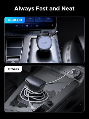 Ugreen 75w fast car charger with retractable cable (1x usb-c cable,1x usb-c,1x usb-a)Ec601