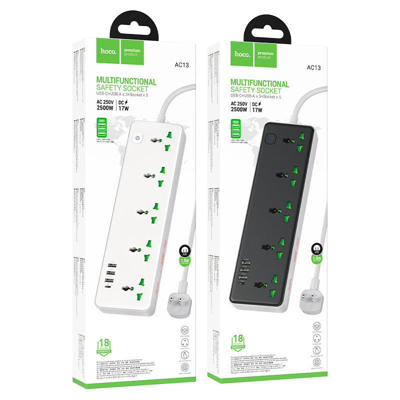 Hoco multifunctional safety socket AC13A