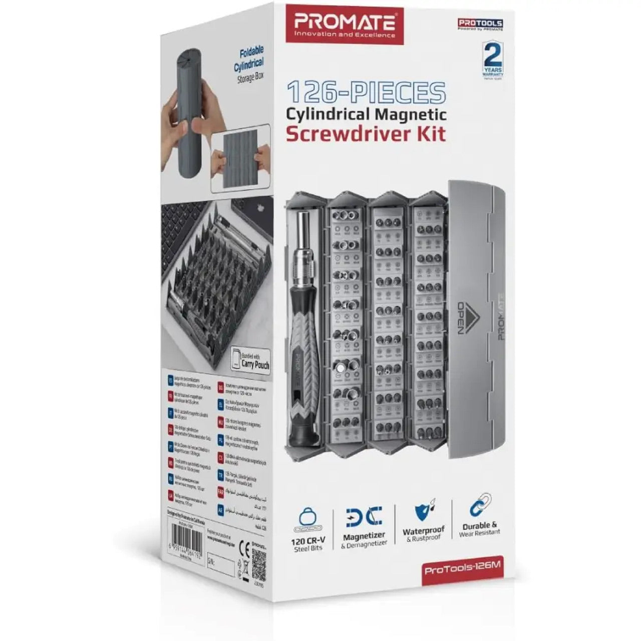 Promate 126-pieces cylindrical magnetic screwdriver kit