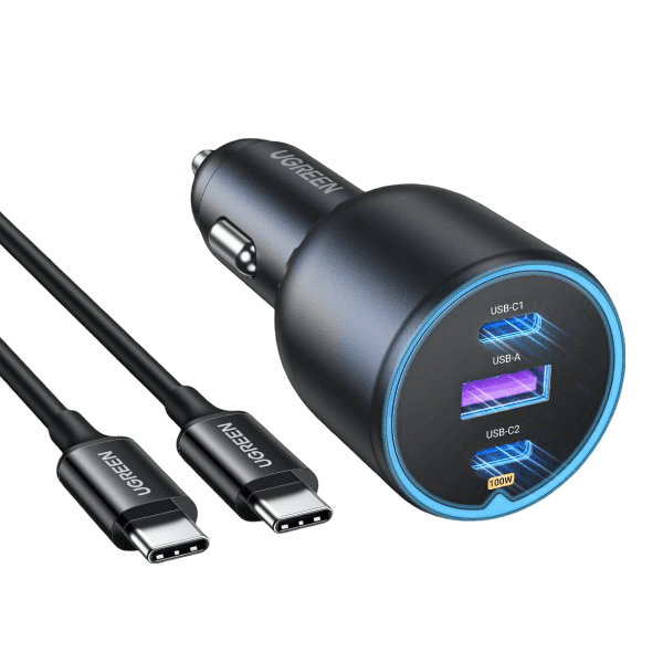 Ugreen 130w 3-port fast car charger+usb-c cable (2x usb-c,1x usb-a) 55511