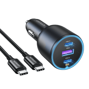 Ugreen 130w 3-port fast car charger+usb-c cable (2x usb-c,1x usb-a) 55511